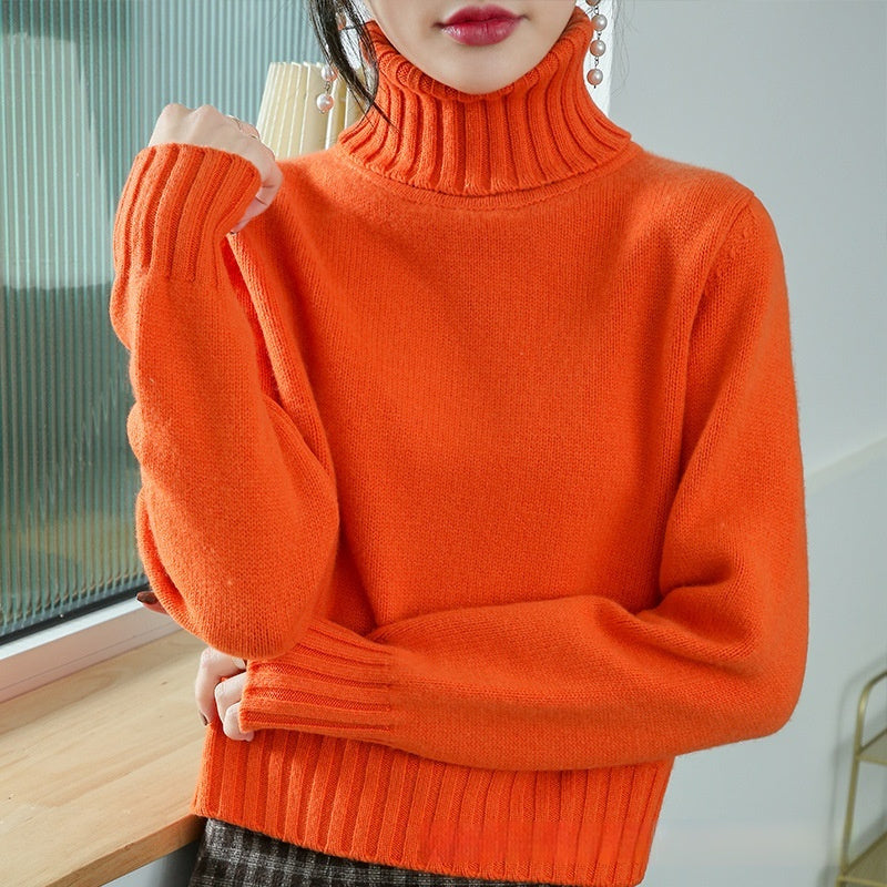 Women's High-neck Loose Slim-fit Lapel Wool Sweater Base Layer