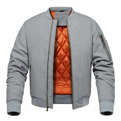 Men's Winter Bomber Jacket, Baseball Jacket Outwear, Thickened Warm Flight Jacket With Ribbed Cuffs, Windproof Casual Coat