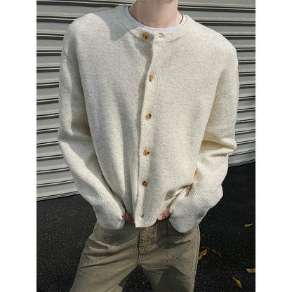 Creamy-white Breasted Knitted Cardigan For Men
