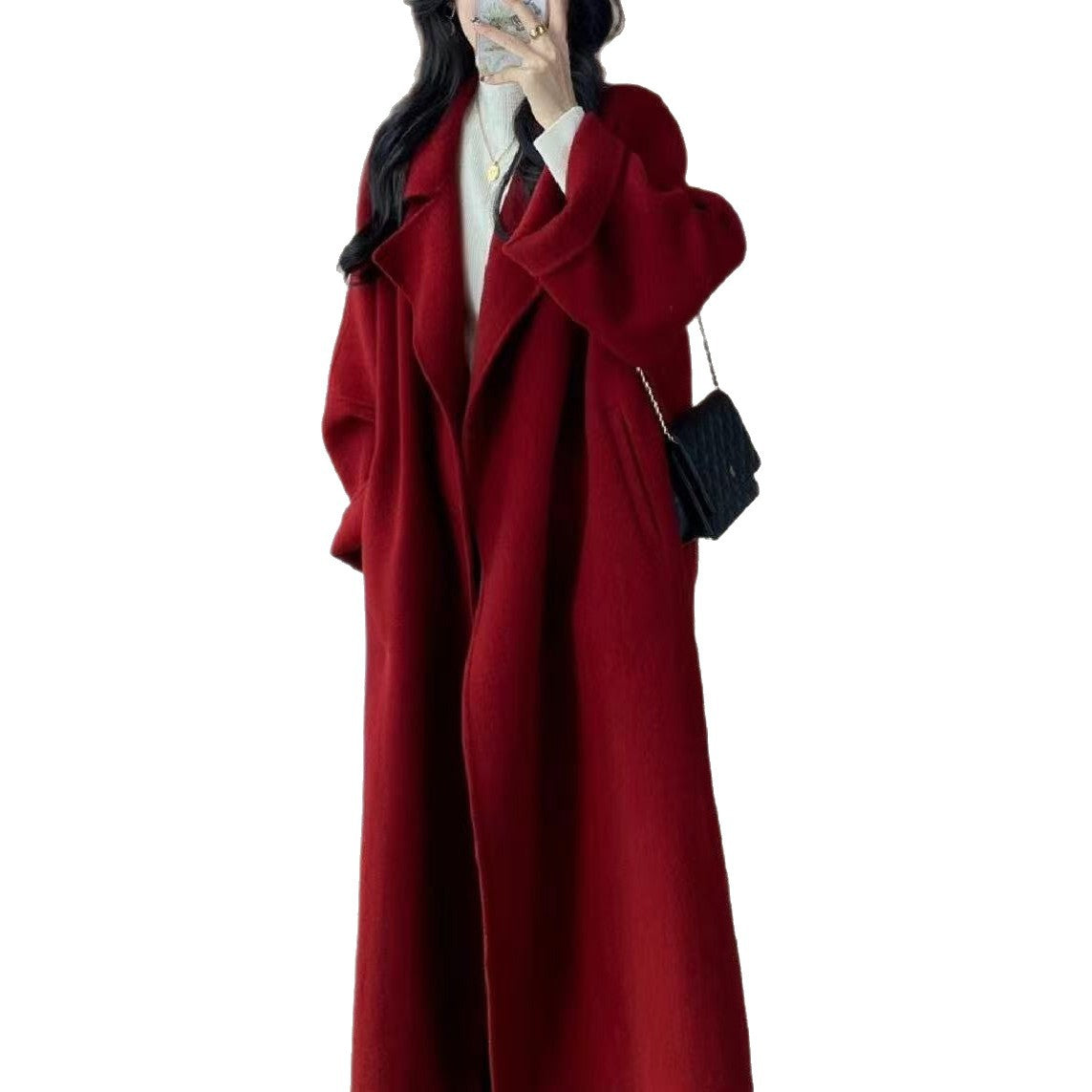 Women's Lace-up Long Elegant Woolen Coat