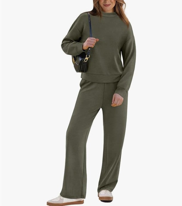 Women's Casual Suit Long-sleeved Wide-leg Pants Two-piece Set