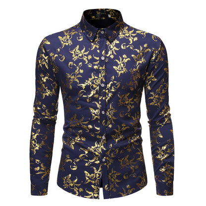 Men's Basic Style Bronzing Flower Shirt