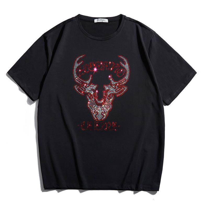 Fashion Personality Hot Diamond Plus Fat Short-Sleeved T-shirt Men