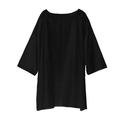 Cotton and linen top three-quarter sleeves