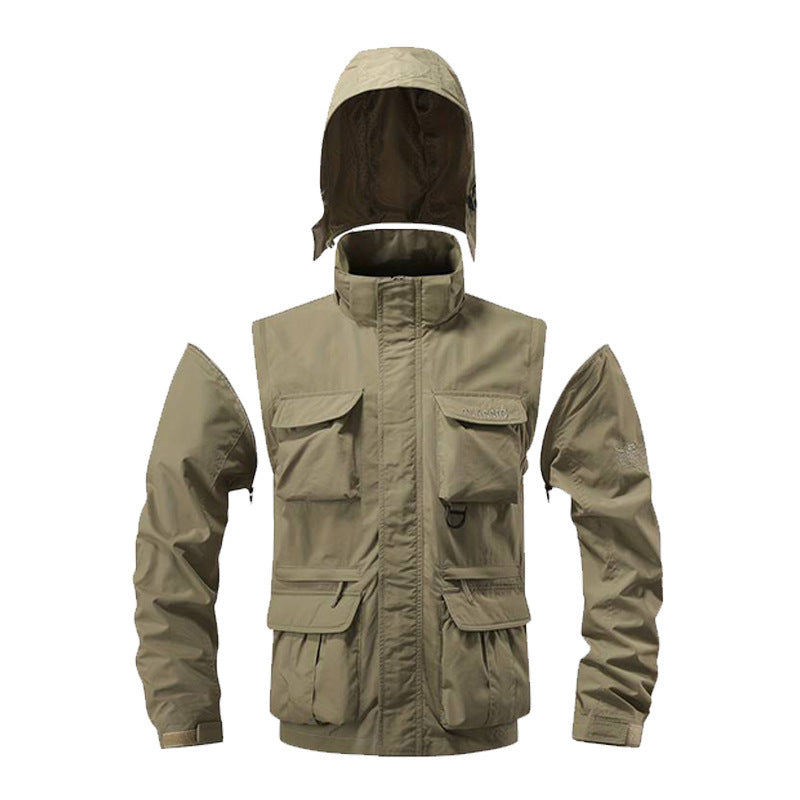 Outdoor Windproof Shell Jacket Loose Plus Size Casual Multi-pocket Workwear Jacket