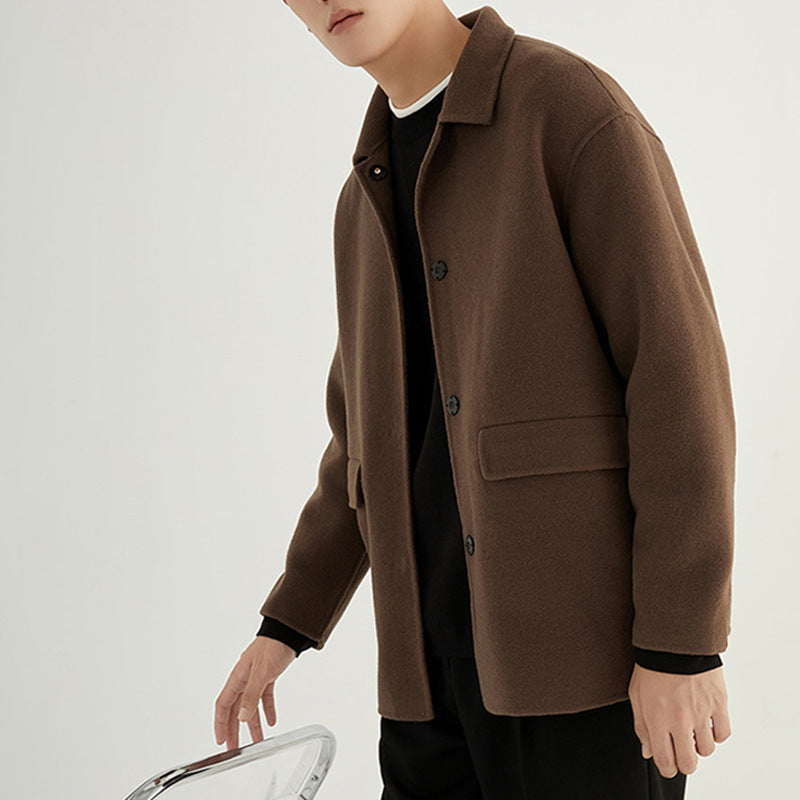 Men's Short British Style Double-sided Wool Overcoat