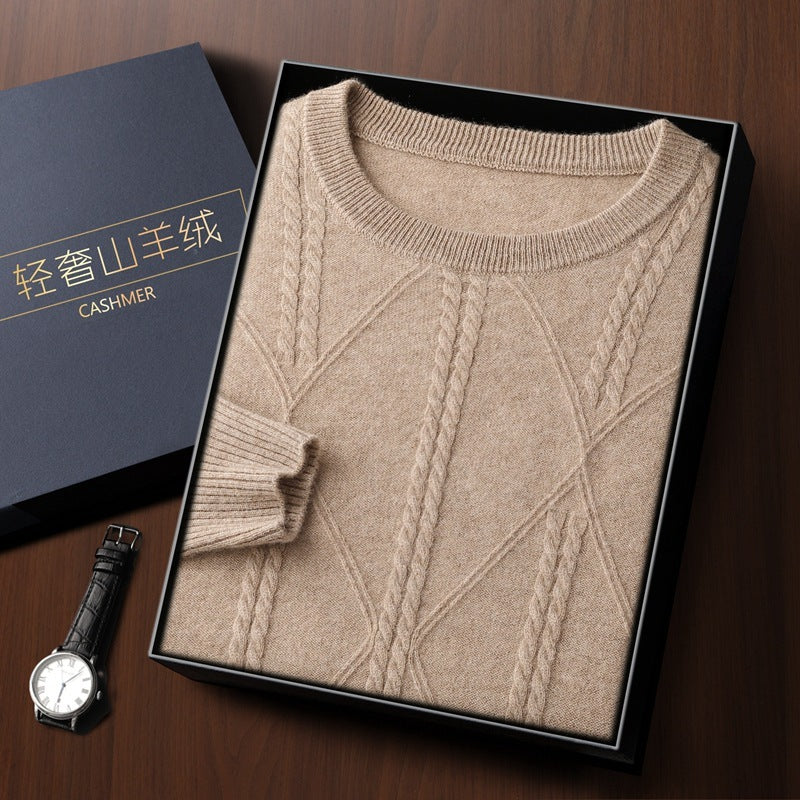 Autumn And Winter New Round Neck Diamond Lattice Twisted Cashmere Men's Sweater
