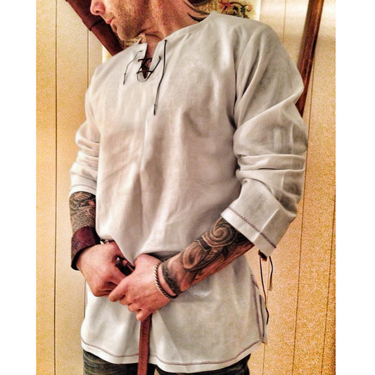 Men's vintage cotton and linen long sleeve top