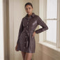 Belted Long-sleeve Leather Trench Fashionable Women's Coat