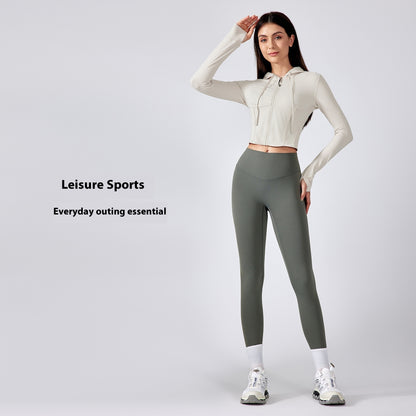 Exercise Yoga Clothes Hooded Waist-controlled Slimming Long Sleeve