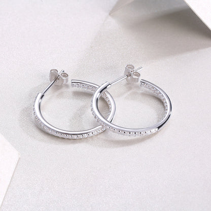 Ribbon - Set With Top-quality Moissanite S925, Silver And Platinum-plated Stud Earrings, A Fashionable And Trendy Accessory That Can Be Tested With A Diamond Pen