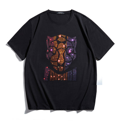 Fashion Personality Hot Diamond Plus Fat Short-Sleeved T-shirt Men