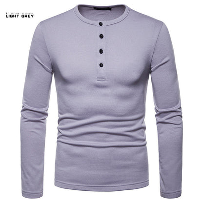 Plus velvet Warm Henley Collar Long-Sleeved T-Shirt Bottoming Shirt