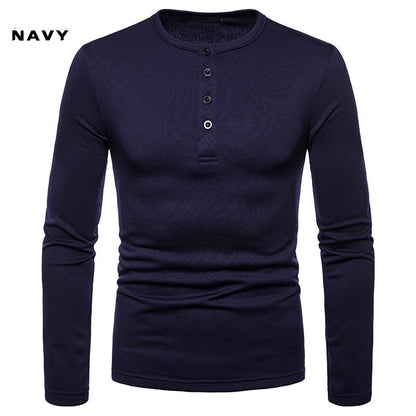 Plus velvet Warm Henley Collar Long-Sleeved T-Shirt Bottoming Shirt
