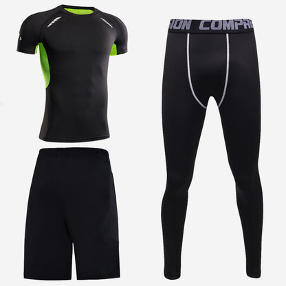 Sports short-sleeved men's short-sleeved body suit three-piece suit