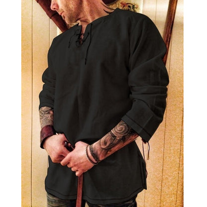 Men's vintage cotton and linen long sleeve top