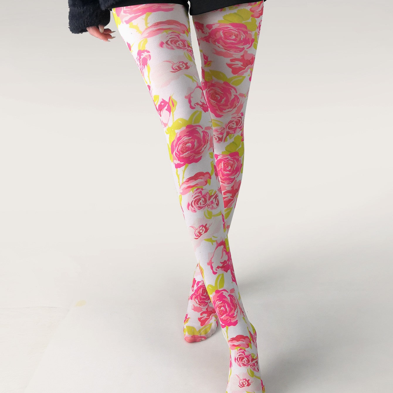 Japanese Color Rose Printed Pantyhose