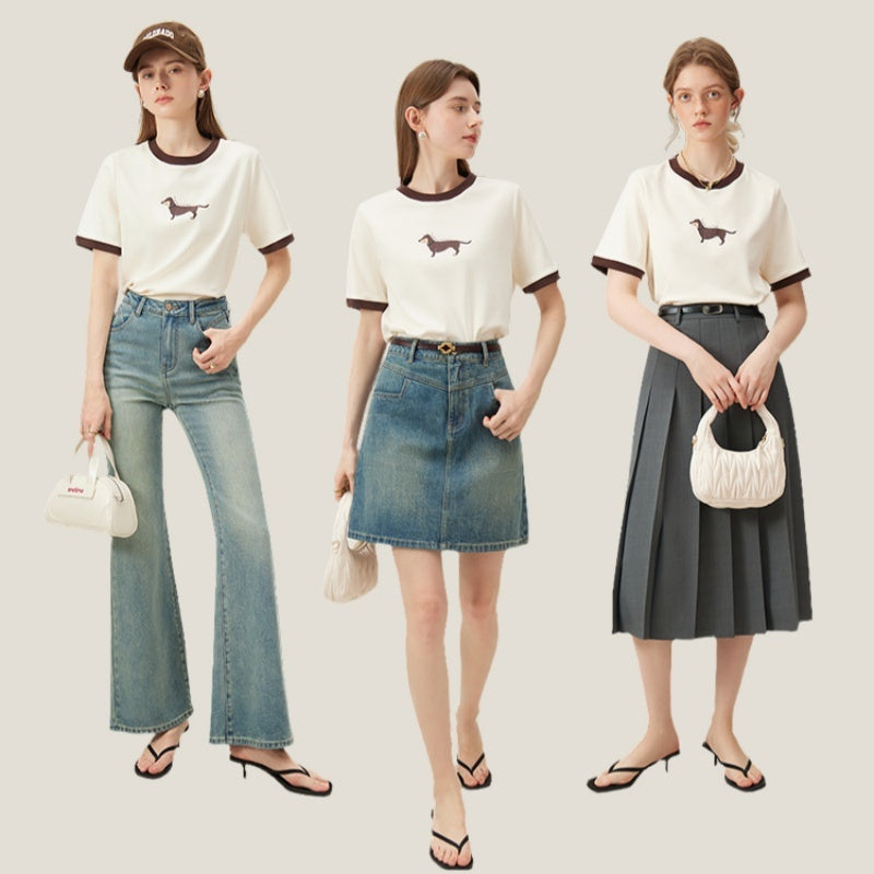 Retro Short Sleeve T-shirt Contrast Color