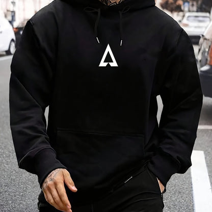 Men's Casual Geometric Pattern Hooded Sweater With Bag