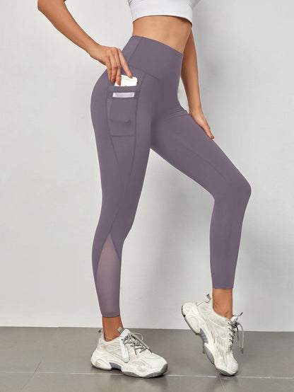 High Waist Grenadine Stitching Yoga Pants Pocket Quick-drying Breathable Hip Lifting Sport