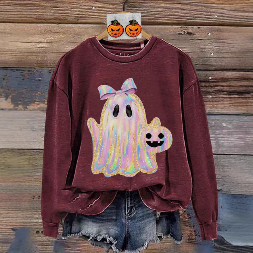 Women's Creative Halloween Printed Crew Neck Sweatshirt