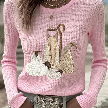 Women's Versatile Casual Blended Jacquard Embroidered Long-sleeve Sweater