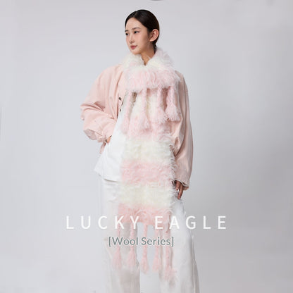 Striped Color-block Wool Scarf Warm And Thick Neck Warmer