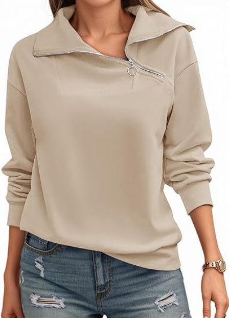 Womens Zipper Sweatshirt Turtleneck Long Sleeve Pullover Casual Loose Sweatshirts Top T Shirts