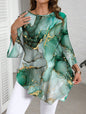 Fashion Casual All-match Marble Printed Round Neck Long Sleeve