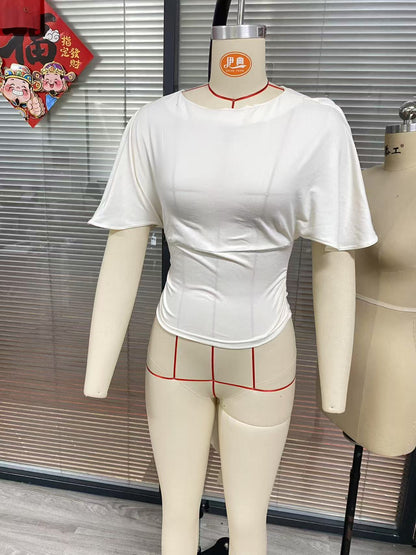 Casual Simple Solid Color Half Sleeves Back Bandage Top