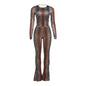 Slim-fit Waist-cinching Long-sleeved High-waist Printed Pantsuit For Women