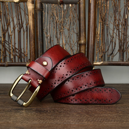 Hollowed-out First-layer Cowhide Pin-buckle Belt For Mengenuine Leather Belt For Jeans