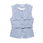 Spring New Casual Belt Vest Women's Clothing With Belt Texture Vest