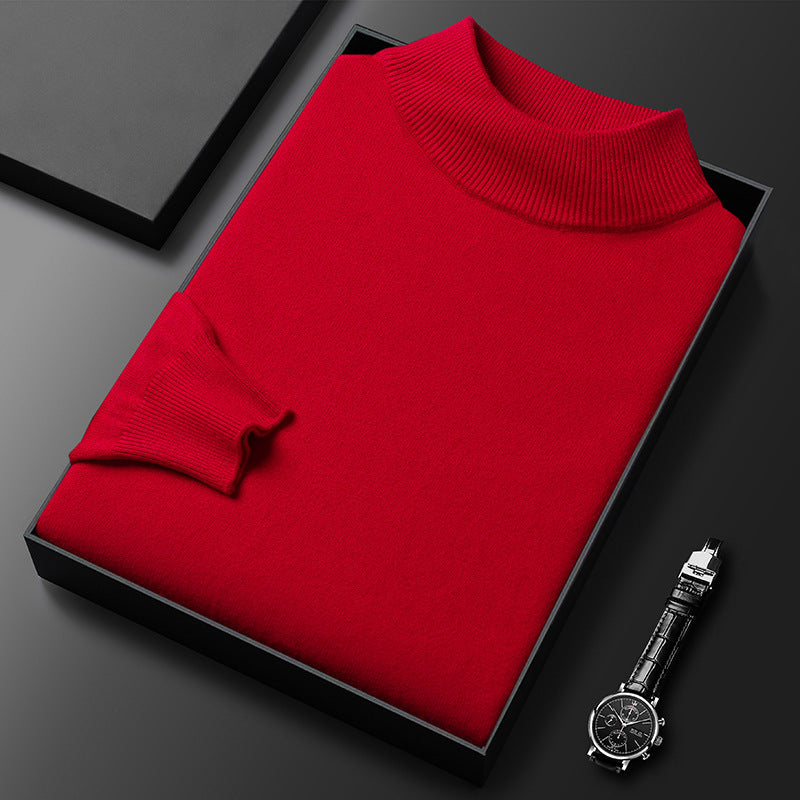 Men's Sweater Slim Fit Pure Color Half Collar Knitted Bottoming Shirt