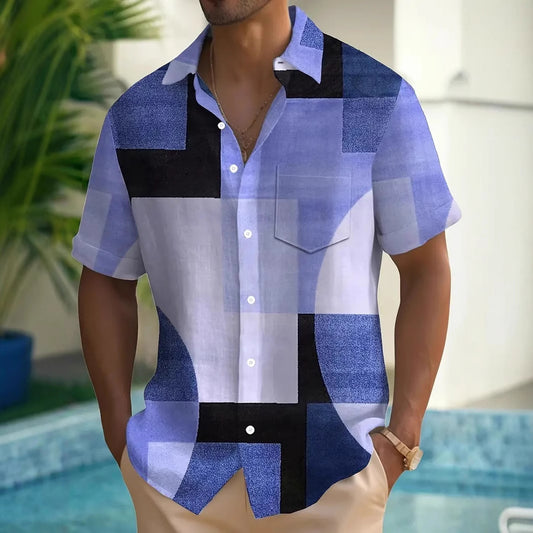 Classic Retro Geometric Contrast Color Square 3D Printed Shirt