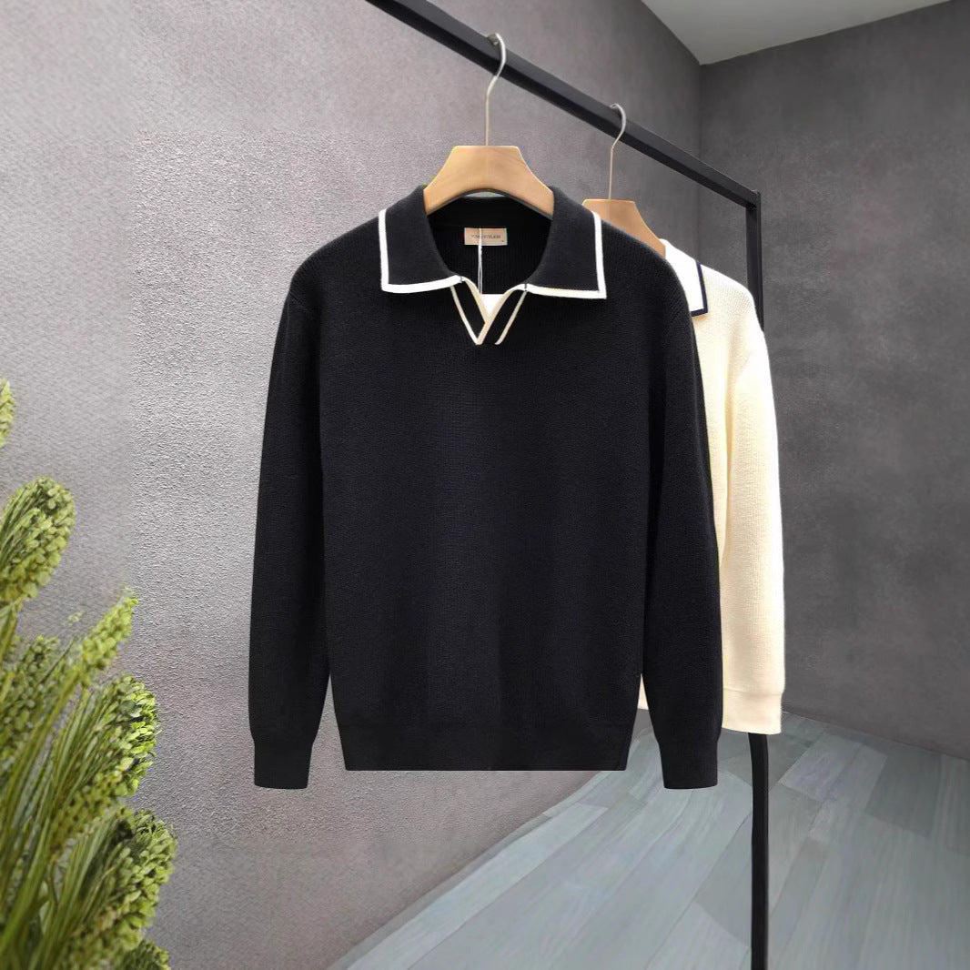 Lightly Mature Casual Polo Collar Sweater Men