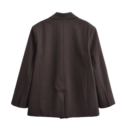 Autumn New Double-breasted Retro Women's Suit Metal Buckle Belt Culottes