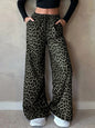 European And American Women's Clothing Satin Casual Pants Fall High Waist Leopard-print