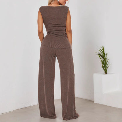 Fashion Waist-cinching Sleeveless Two-piece Set, Straight Silhouette