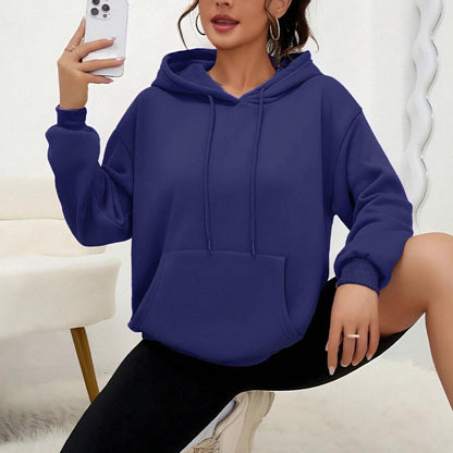 All-matching Loose Drawstring Pocket Sweatshirt Long Sleeve Women