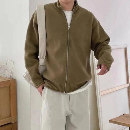 Men's Spring And Autumn Stand Collar Knitted Cardigan Jacket