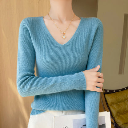 New V-neck Ribbed Slim-fitting Base Layer For Women, Slimming