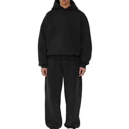 Fleece-lined Men's Sweater Casual Hoodie Solid Color Pullover Sweatshirt