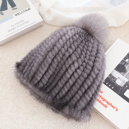 Ladies Mink Fur Hat Thickened Wool