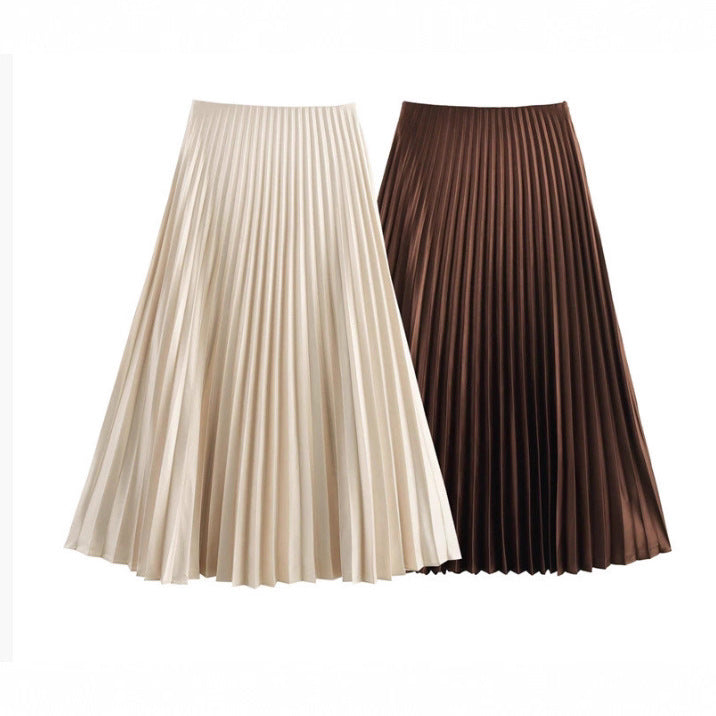 Fashionable High-waisted Pleated Midi Skirt