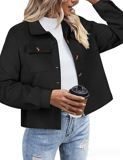 Top Women's Flannel Short Jacket Plaid Button Shirt