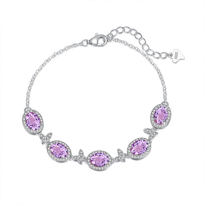 S925 Sterling Silver Inlaid Natural Crystal Butterfly Bracelet