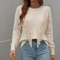 Women's Fringe Tassel Sweater - Casual Long Sleeve Crewneck Knit Pullover For Fall