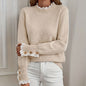 Women's Lace Trim Mock Neck Sweater - Cozy Fall Pullover With Elegant Button Detail