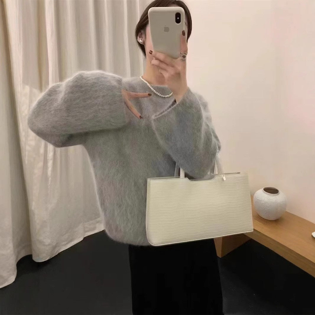 Idle Style Green Show White Long Sleeve Sweater Women Loose Pullover Inner Wear Chic